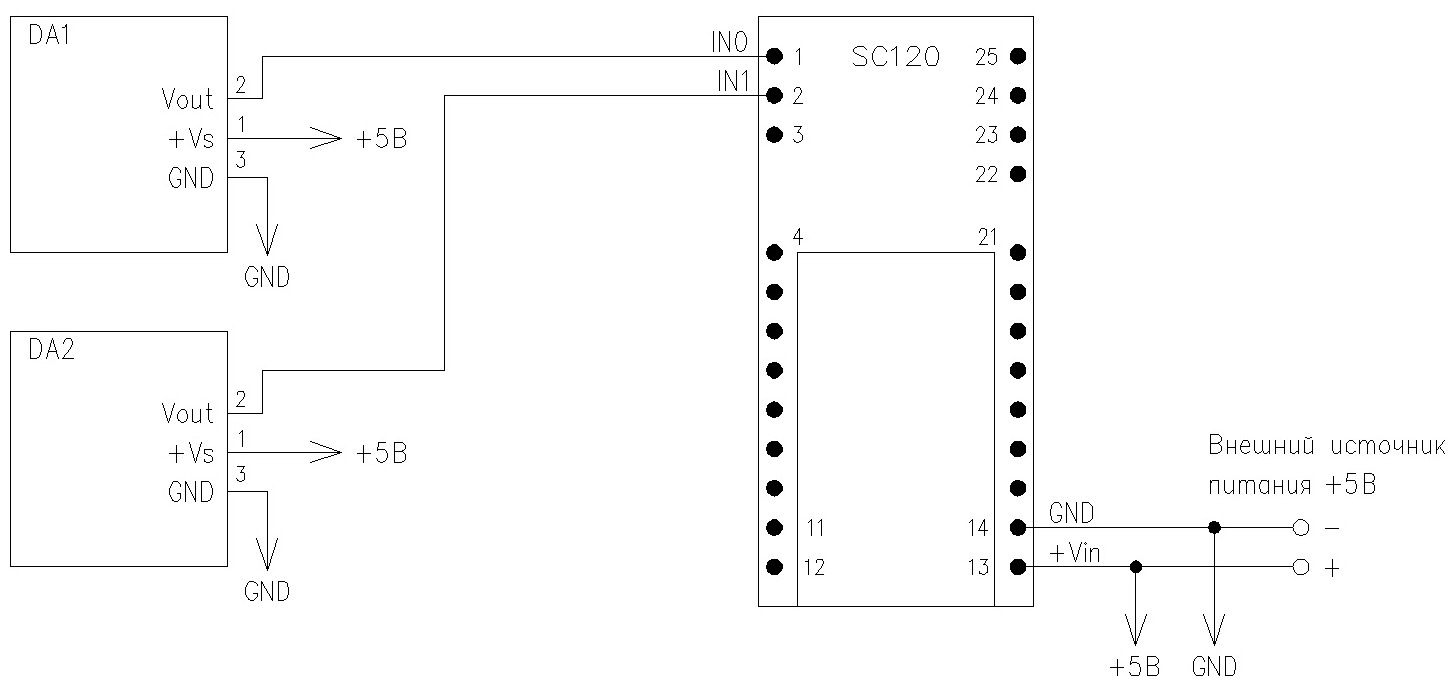 Смаконт. Схема подключения датчиков температуры LM35DZ к WiFi-контроллеру SC120